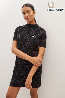 Fred Perry Black Argyle Pattern Knitted Dress (C11992) | €113