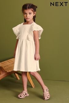 White Broderie Soft Slub Jersey Dress (3-16yrs) (C12934) | €11 - €16