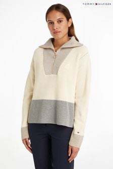 Pull Tommy Hilfiger gris color block à demi-fermeture éclair (C13003) | €88