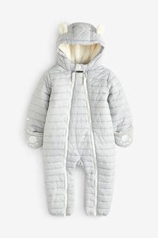 The White Company Baby Grey Recycled Quilted Pramsuit (C13432) | KRW85,400