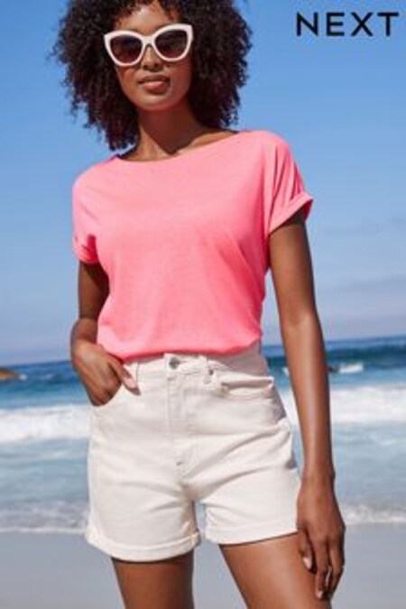 Ecru White Comfort Stretch Denim Mom Shorts (C13441) | €26