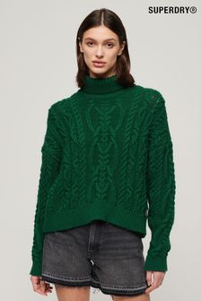 Superdry Green Vintage High Neck Cable Knit Jumper (C13504) | kr977