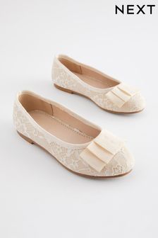 Ivory Lace Bow Occasion Ballerinas Shoes (C13556) | $34 - $46