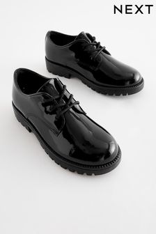 Black Patent Wide Fit (G) School Leather Lace-Up Shoes (C13811) | OMR14 - OMR18