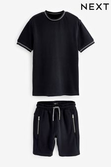 Černá - Souprava texturovaného trička a šortek (3-16 let) (C13968) | 685 Kč - 950 Kč