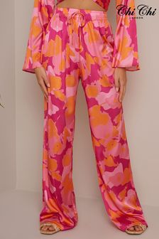 Chi Chi London Pink Abstract Print Tie Waist Trousers (C14031) | €51