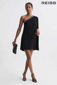 Reiss Black Marlene One Shoulder Embellished Mini Dress (C14033) | 320 €