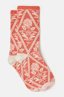 Joules Excellent Everyday Pink Floral Ankle Socks (C14240) | €9
