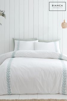 Bianca White Embroidery Leaf 180 Thread Count Cotton Duvet Cover And Pillowcase Set (C14258) | 54 € - 94 €