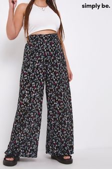 Simply Be Animal Print Plisse Pleated Wide Leg Trousers (C14267) | €40