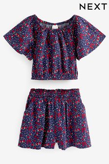 Navy Blue Floral Top And Shorts Co-ord (3-16yrs) (C14271) | €12 - €16