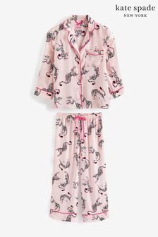 Kate Spade Black Animal Soft Charmuse Crop Pyjamas Set (C14283) | KRW179,000