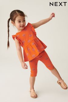 Orange Geo Ditsy Cotton Frill Peplum Vest (3mths-7yrs) (C14455) | 4 € - 6 €