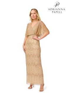 Adrianna Papell Gold Beaded Surplice Gown (C14464) | BGN 973