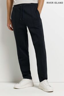 River Island Blue Slim Smart Texture Piped Joggers (C14479) | $58