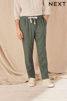 Sage Green Relaxed Tapered Linen Blend Drawstring Trousers (C14506) | €17.50