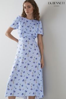 LK Bennett Blue Boyd Cornflower Print Silk Midi Dress (C14643) | 536 €