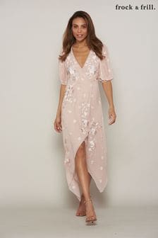 Frock and Frill Pink Floral Embroidered Wrap Dress (C14802) | 235 €