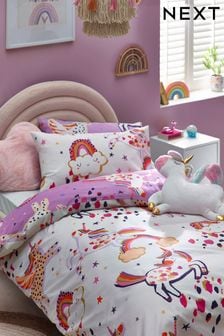 Lilac Purple Unicorn Print Duvet Cover and Pillowcase Set (C14817) | €16 - €24