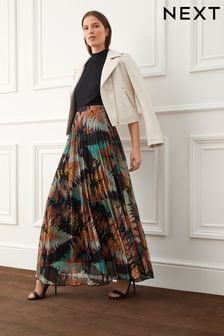 Black Fern Print Pleated Mesh Maxi Skirt (C14919) | €22