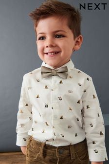 White Smart Print Shirt With Bow Tie (3mths-7yrs) (C15197) | $50 - $56