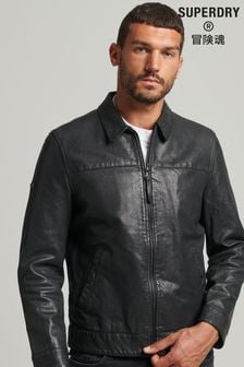Superdry Black Slim Fit Coach Leather Jacket (C15307) | ₪ 1,257