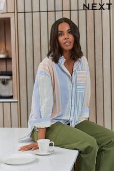 Multicolour Mix Stripe Oversized Long Sleeve Cotton Shirt (C15393) | $52