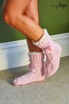 Roz - Șosete tricotată comodă cu torsade Pour Moi (C15410) | 113 LEI