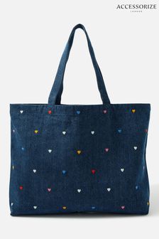 Accessorize Blue Denim Heart Embroidered Shopper Bag (C15576) | 27 €