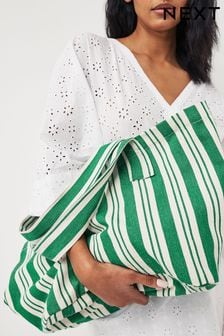 Green Striped Cotton Blend Canvas Shopper Bag (C15619) | HK$153