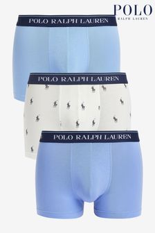 Бело-синяя - Набор из трех эластичных хлопковых Ralph Lauren боксов-брифов с логотипом Polo (C15941) | €53