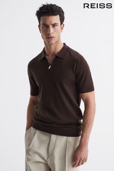 Reiss Bitter Chocolate Maxwell Merino Wool Half-Zip Polo Shirt (C16075) | $140