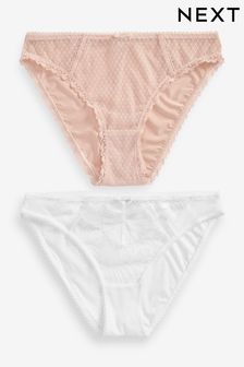 White/Pink High Leg Embroidered Knickers 2 Pack (C16353) | €7