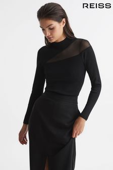 Reiss Black Davina Asymmetric Sheer Cutout Jumper (C16442) | LEI 1,056