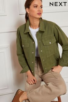 Khaki Green Twill Button Through Jacket (C16567) | kr382
