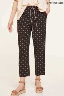 Springfield Black Floaty Printed Trousers (C16576) | €20