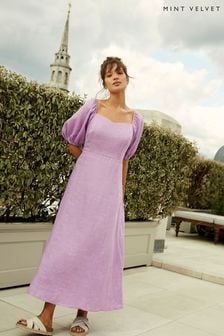 Mint Velvet Purple Puff Linen Maxi Dress (C16677) | 66 €