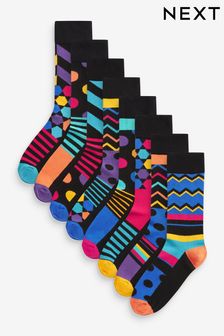 Black/Bright Geo - 8 Paar sokken met patroon (C16685) | €22