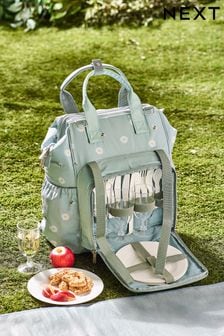 Sage Green Daisy Filled Picnic Backpack (C16783) | $112