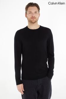 Czarny - Calvin Klein Superior Wool Crew Neck Sweater (C16845) | 377 zł