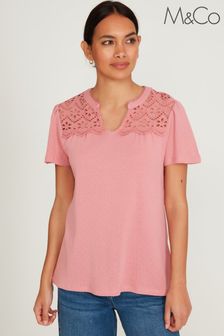 M&Co Pink Crochet Jersey Top (C18003) | 32 €