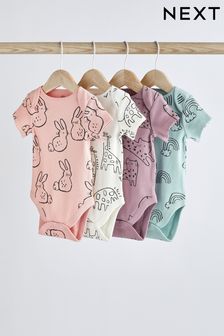 Pink/Lilac Baby Printed Short Sleeve Rib Bodysuits 4 Pack (C18041) | 477 UAH - 605 UAH