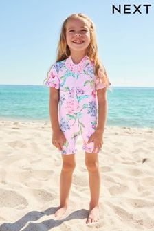 Pale Pink Floral Sunsafe Swim Suit (3mths-7yrs) (C18062) | $26 - $32