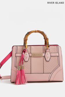 River Island Pink Mid Bamboo Handle Boxy Tote (C18398) | ₪ 205