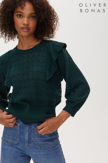 Oliver Bonas Green Stitchy Frill Bottle Green Knitted Jumper (C18519) | 37 €