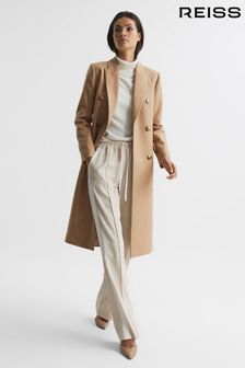 Reiss Neutral Darla Longline Double Breasted Formal Coat (C18541) | €606