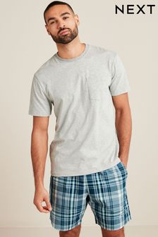 Grey/Blue Check Lightweight Short Pyjama Set (C18831) | $33