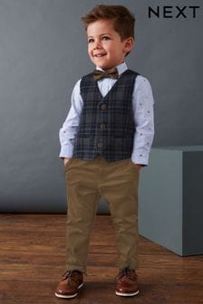 Navy Blue Check Waistcoat, Shirt, Trousers & Bow Tie Set (3mths-9yrs) (C18869) | 23,420 Ft - 26,540 Ft