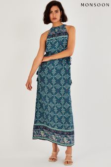Monsoon Natural Geometric Tile Print Halter Maxi Dress (C18916) | 101 €