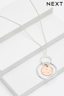 Rose Gold Tone/Silver Tone Hammered Disc Necklace (C19078) | 61 QAR